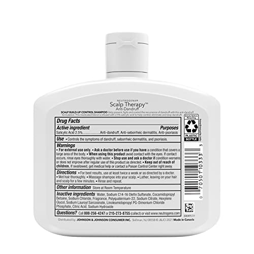 Neutrogena Scalp Therapy Anti-Dandruff Shampoo For Scalp Build-Up Control, 2.5% Salicylic Acid, With Apple Cider Vinegar Fragrance, 12 Fl Oz #TOP1