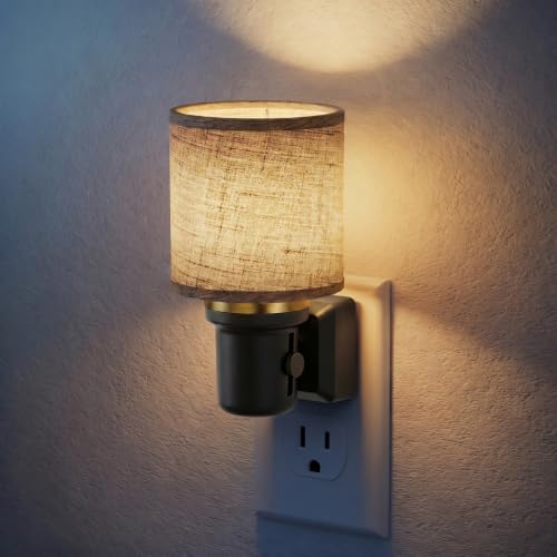 Image of JandCase Night Lights Plug into Wall, Linen Fabric Vintage Nightlight, 0-100LM Dimmable Farmhouse Decorative Nightlights with Dusk to Dawn Sensor, for Bedroom Living Room Hallway