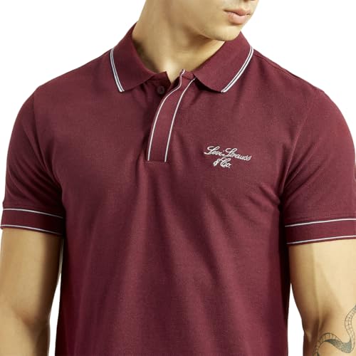Image of Levi's Men's Brand Logo Maroon Slim Fit Polo T-Shirt