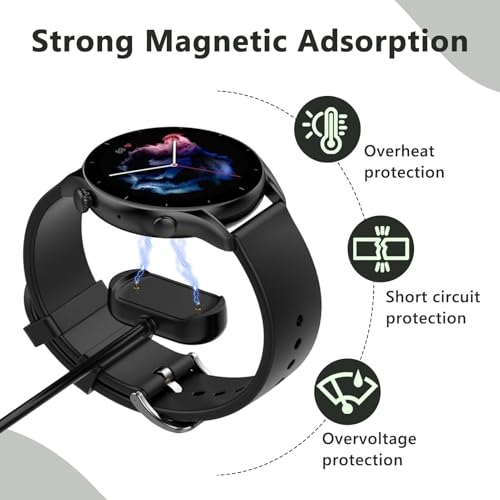 2 Piezas Cargador Compatible con Amazfit GTR 4 3/GTR 3 4 Pro, GTS 3 4, T-Rex 2 T-Rex Ultra/Cheetah Pro, USB 2 Pins Cable de Carga 100cm, Reloj Inteligente Accesorios, Base de Carga Magnética, Negro - imagen 4