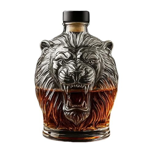 Decantador de whisky de león, 300 ml, botella de whisky, león, en forma de animal, divertida, botella de whisky, decantador para amantes del whisky, padre, marido o amigo