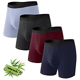 FALARY Men's Boxer Briefs 4 Pack, Viscose Made from Bamboo Underwear, Moisture Wicking, Breathable & Cooling, No Ride Up Stretch with Fly