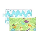 Bumkins Reusable Snack Bag Small 2 Pack, Dinos & Blue Chevron (B09)