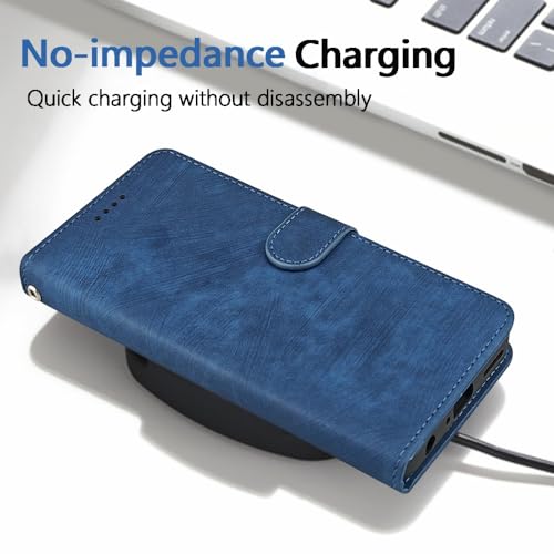 BEEJTUNY Skórzane etui do Motorola Edge 60 Pro/Moto Edge 60 Pro, funkcja portfela z ochroną RFID, magnetyczna powłoka zamykająca, wbudowana osłona ochronna z TPU. Niebieskie