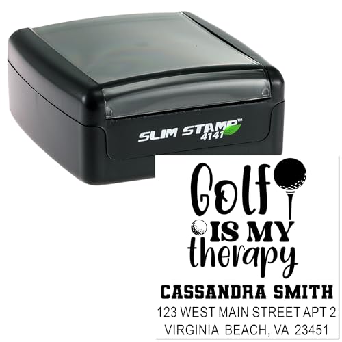 Image of Golf Therapy Design, Therapy Gift, Personalized 3-Line Rubber Stamper, Standard 1-5 /8 Square Wood Handle, for Golfers and Therapists, Unique, Custom, Made-to-Order Stamp