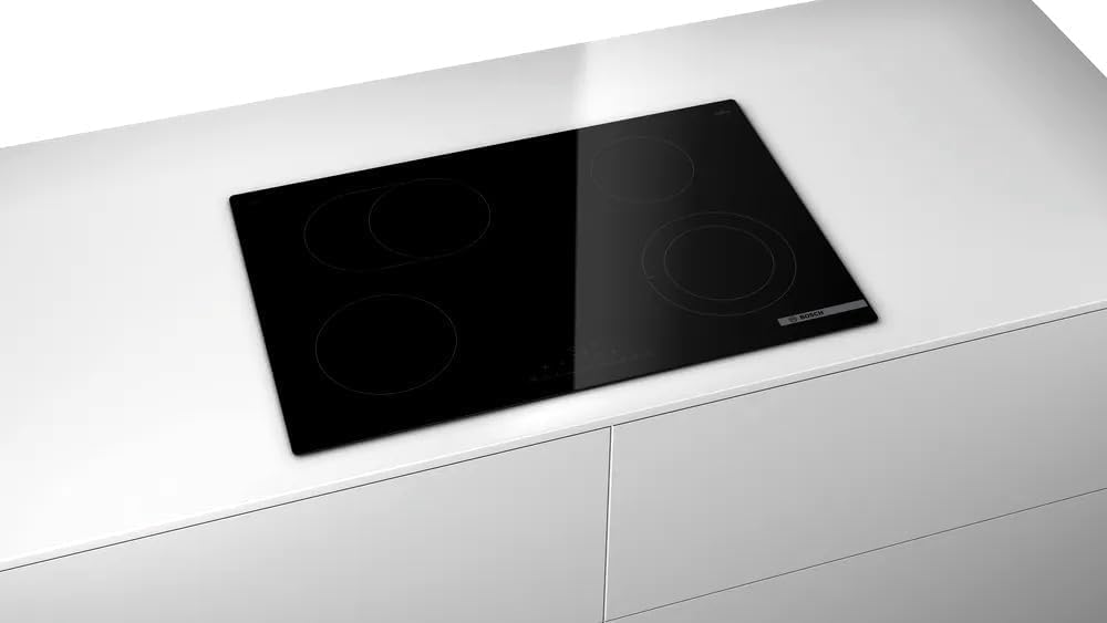 Bosch PKN811FP2E Electric Ceramic Cooktop installed in a white kitchen countertop.