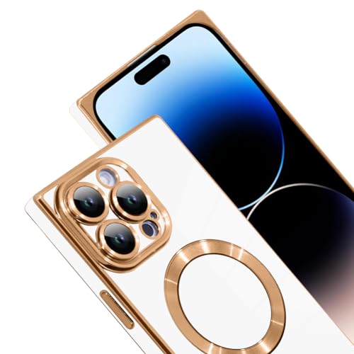 Coque iPhone 14 Pro antichoc carrée compatible Magsafe blanche souple - 2