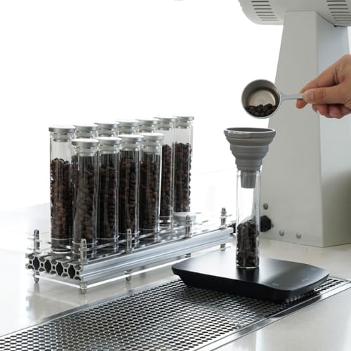 watchget 14-Piece Coffee Bean Storage Kit, Single-Dose Glass Tubes with Acrylic Stand, Airtight Coffee Cellar, Compact Bean Dispenser for Baristas & Home, Large