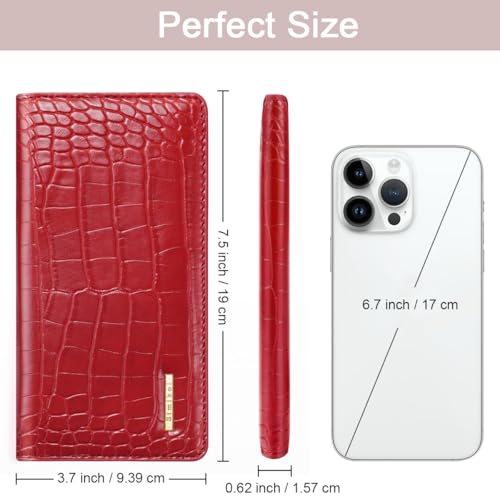 Image of Wallet Women Bifold Faux Crocodile Leather Slim Thin Long Wallets | RFID Blocking, Alligator Texture, Luxury, Credit Cards Holder, Female Woman Ladies Purse,Zipper Coin Pocket, Burgundy Croc