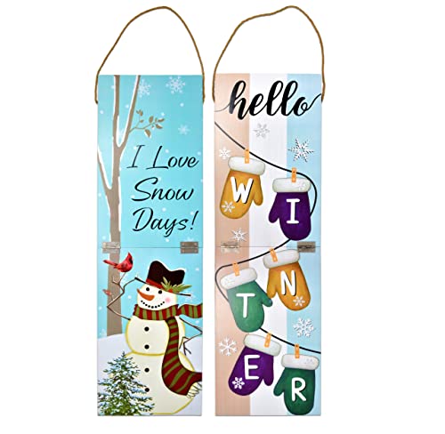 Christmas Wooden Welcome Sign Winter Vertical Porch Sign Set Of 2 Reversible Merry Xmas Hanging Signs Holiday Decorations For Front Door Wall Display Indoor Outdoor Party Supplies Decor 26 Inches Tall #TOP1