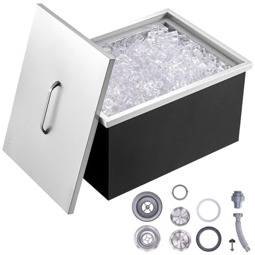 VEVOR Drop in Ice Chest, 20" L x 14" W x 12" H Stainless Steel Ice Cooler, Commercial Ice Bin with Cover, 40 qt Outdoor Kitchen Ice Bar, Drain-Pipe and Drain Plug Included, for Cold Wine Beer by VEVOR - Used condition - US$164.04