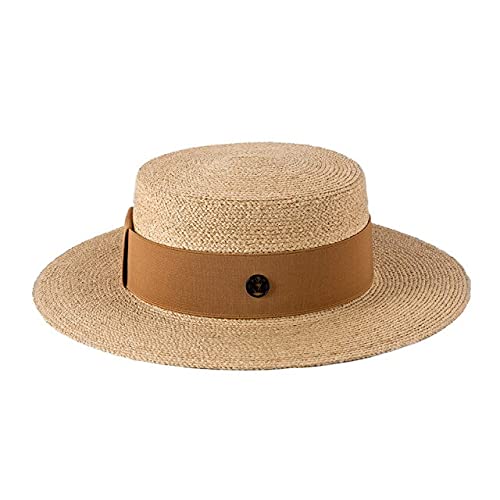 XHQ Simple Primavera Verano Lafite Sombrero De Paja De Cabeza Plana Sombrero De Señora Protector Solar Sombrero De Sol