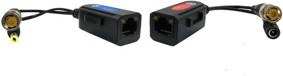 FocusHD 1 Pair Passive Video Balun 1080P-5MP BNC to RJ45 Adapter with Power, Upgraded with Ground Loop Isolated Security Camera Network Transceiver Cat5e Cable to BNC Connectors -2Pack