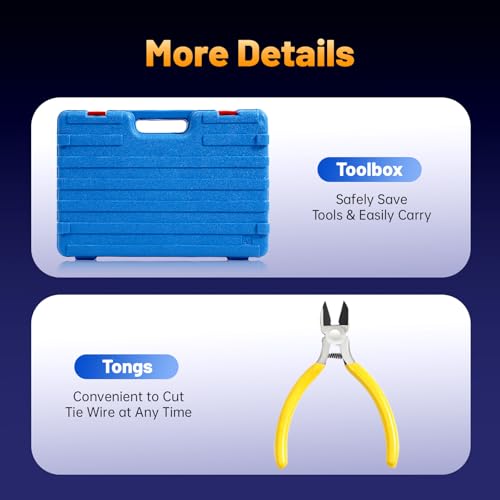 Automatic Miniature Steel Rebar Tying Machine, Handheld Electric Rebar Tier Tying Set Rebar Tier Tying Gun, Reinforcing Steel Strapping Machine with Pliers 12V (8-34mm Blue)