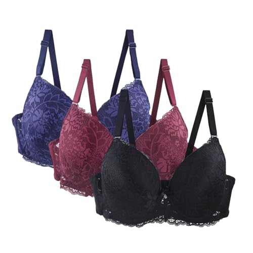 Lot de 3 Soutien Gorge Brassière Femme Dentelle avec Armature Femme Sexy Soutien-Gorge Couleurs Pures Lingerie Française Bralette Classique de Base Casual Bra a La Mode
