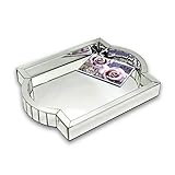 Silver Mirror Tray Decorative Mirror Organizer Arc-Shaped Mosaic Mirror Handle Vanity Tray Coffee...