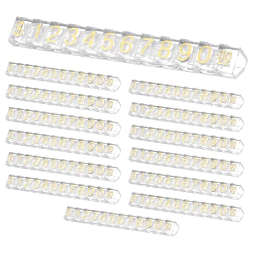 uxcell 14 Set Price Display Cube, Adjustable Price Tag Stand Removable Mini Tag Number Letter Price Dollar Block Kit for Jewelry Retail Shop Price Signs (Clear/Gold, 3.1