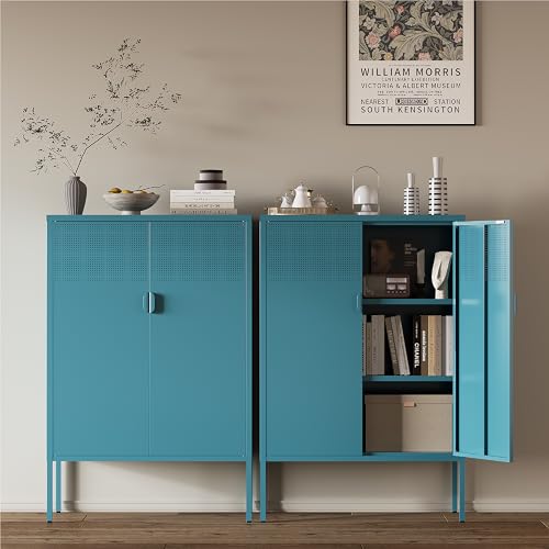 Image of Metal Storage Cabinet,2 Door TV Stand, Metal Mesh Accent Cabinet