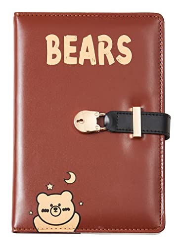Image of NectaRoy A5 Lockable Journal with Bears Lock & Key, Secret Notebook Travel Diary, PU Leather Writing Notepad, Padlock Daily Personal Sketchbook Birthday Gift, Pen Holder&Card Slots, 215x145mm