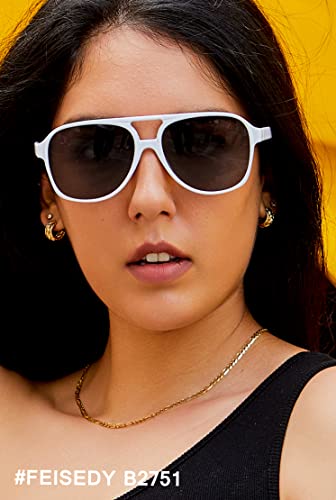 Image of FEISEDY Vintage Retro 70s Plastic Aviator Sunglasses Women Men Classic Large Squared Frame B2751
