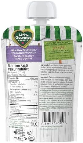 Little Gourmet Organic Toddler Snack Bright Blends Banana Blueberry Strawberry Guava, 113ml (12 Pack)