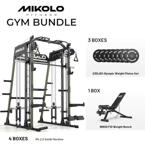 Image of Mikolo M4 2.0 Smith Machine, 2200lbs Squat Rack with LAT-Pull Down System & Cable Crossover Machine, Training Equipment with Leg Hold-Down Attachment