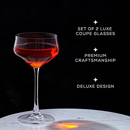 Joyjolt Crystal Cocktail Glasses - Coupe Glasses Made In Europe, 9.2Oz Martini Glasses, Set Of 2 Martini Glass For Cocktails, Summer Drinks, Champagne - Coupe Cocktail Glass Set #TOP2