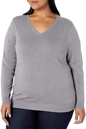 Amazon Essentials Women's Classic-Fit Lightweight Long-Sleeve V-Neck Sweater (Available in Plus Size), Light Grey Heather, 4X