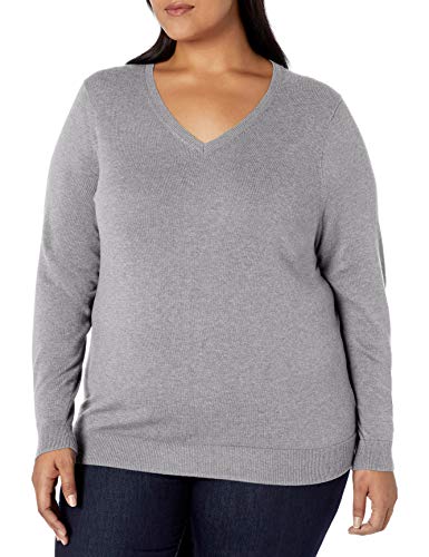 Amazon Essentials Women's Classic-Fit Lightweight Long-Sleeve V-Neck Sweater (Available In Plus Size), Light Grey Heather, 4X #TOP1