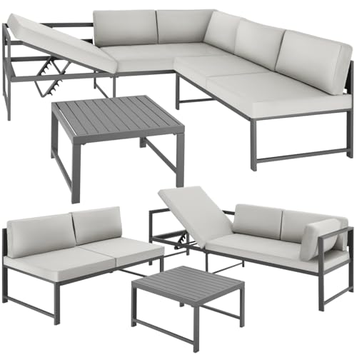 TecTake® Ensemble Salon de Jardin Exterieur 5 Personnes en Aluminium 1 Canapé 2 Places 1 Canapé 3 Places & 1 Table de Jardin, Coussins Inclus, Mobilier Amenagement Balcon Terrasse Veranda
