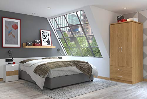 Charles 2 Door 2 Drawer Wardrobe in Oak Effect Veneer with Walnut Trim