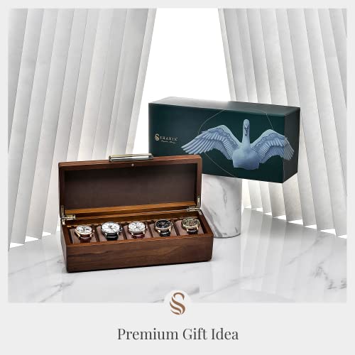 Shanik Wooden Watch Box For Men - Personalized Storage Box With 5 Slots For Watches, Soft Velvet Pillows, Natural Acacia Wood (Wooden Watch Box/Without Engraving) #TOP2