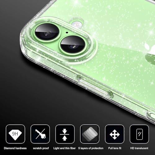 AROYI Coque 3 en 1 pour iPhone 17 6.3, étui à Paillettes Silicone Souple TPU Antichoc Anti-Rayures avec 2 Films de Protection en Verre trempé,Anti-Yellowing Femmes pour iPhone17 Coque