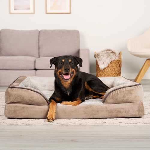Furhaven Cooling Gel Dog Bed for Large Dogs w/ Removable Bolsters & Washable Cover, For Dogs Up to 95 lbs - Plush & Velvet Waves Perfect Comfort Sofa - Brownstone, Jumbo/XL - Image 4