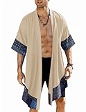 COOFANDY Men's Cotton Ruffle Shawl Collar Cardigan Long Kimono Jackets Open Front Drape Cape Coat