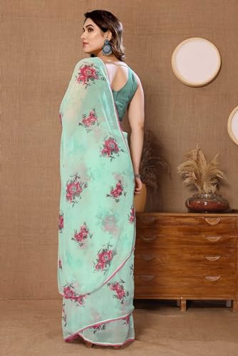 Image of Panzora Women's Georgette Printed Ready To Wear One Minute Saree With Unstitched Blouse Piece