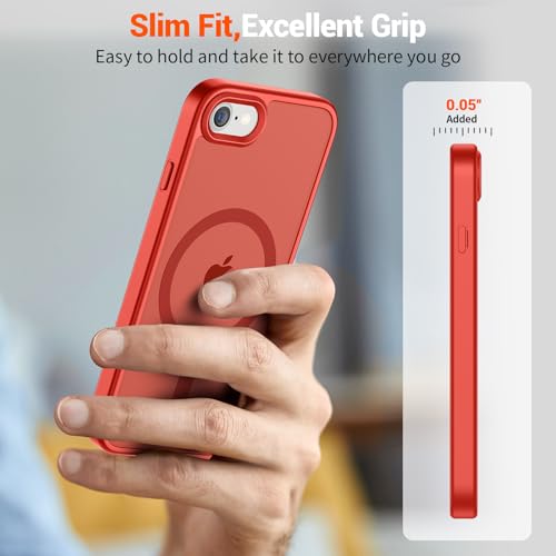 Image of SUPFINE Magnetic for iPhone SE Case 2022 (3rd) /2020 (2nd), iPhone 8 Case (Compatible with MagSafe) (Military Grade Drop Protection) Slim Translucent Matte Phone Case,Red