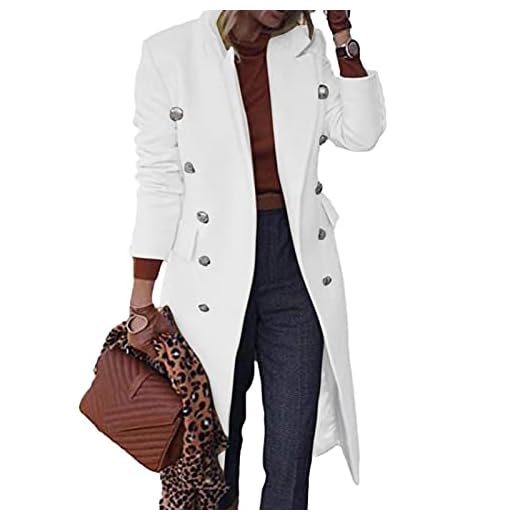 MOKINGTOP Long Coats For Women,Women's Faux Wool Coat Notched Lapel Open Double Breasted Button Trench Jacket Slim Long Pea Coat Warm Overcoat Outwear