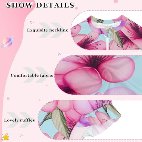 J JOYSAY Colorful Cherry Blossom Girls One Piece Swimsuits Long Sleeve UPF 50+ Rash Guard Kids Swimwear 3-12 Years4
