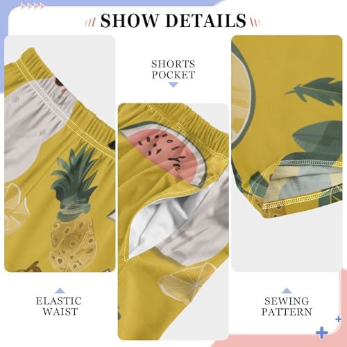 Tropical Cat Pineapple Boys Long Pants Soft Trousers Elastic Waist Kids Lounge Bottoms with Pockets S-XL4