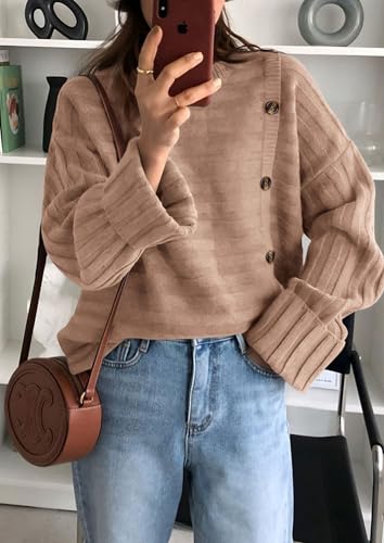 Image of PRETTYGARDEN Womens Sweaters Fall 2026 Casual Long Sleeve Crewneck Button Loose Winter Knit Pullover Sweater Tops