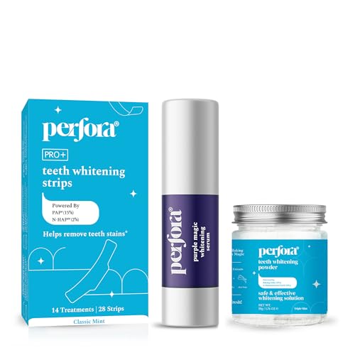 Image of Perfora Teeth Whitening Combo | Teeth Whitening Powder 50gm, Purple Magic Whitening Serum 30ml & Strips - 14 Treatment | Enamel-Safe & Sensitivity-Free Oral Care Formula For Tooth Stain Removal | Pack Of 3