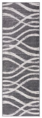 Safavieh Modern Wave Distressed Indoor Woven Runner Area Rug, Adirondack Collection, ADR125, in Charcoal / Ivory - Image 4