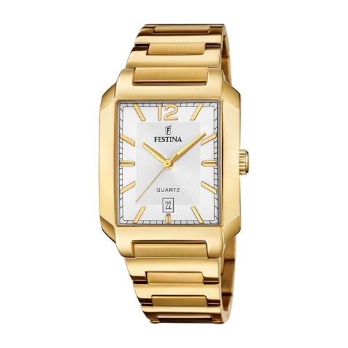 Festina Montre Homme Analogique en Acier Inoxydable 316L Doré - Mouvement Quartz - Calendrier - Verre Minéral Haute Résistance - Étanche 5 ATM F20678/2 on...