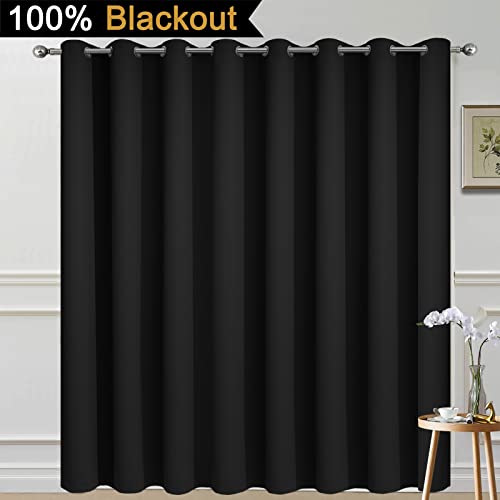 Image of Yakamok 100% Blackout Sliding Door Curtains, Thermal Insulated Grommet Full Light Shading Sliding Door Drape Room Divider Curtain for Living Room /Space Room Divider, Black, W100 x L84, 1 Panel