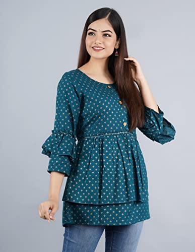 Image of Shiva Fab Short Kurti for Women | Embroidered Straight Rayon Kurta | Round Neck Full Sleeves Short Kurti for Women's