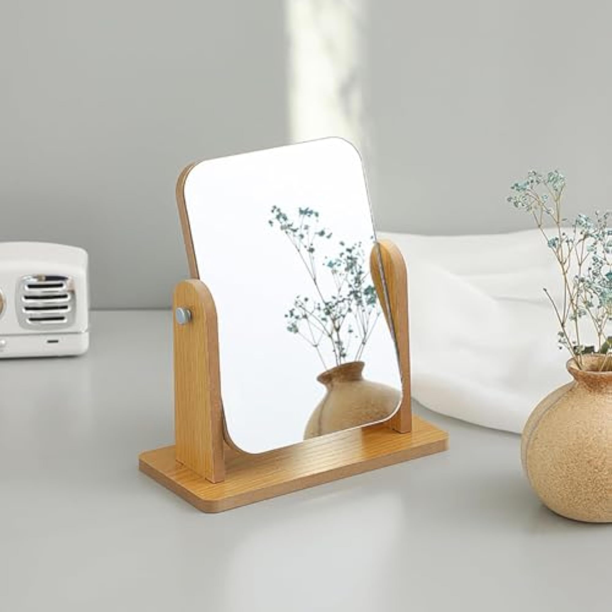 Wood Desk Mirror with 360° Swivel