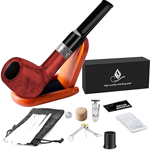FeelGlad - Pipa de tabaco de madera con funda plegable, limpiador de pipas y otros accesorios para principiantes y avanzados