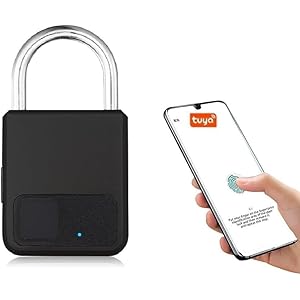 Fingerprint Padlock, Padlock with Keyless Biometric, Fingerprint Lock with APP, Waterproof Smart Padlock, for Luggage, Bookcase, Suitcase, Backpack, Bike, School Locker, Gym Locker Lock (Black)