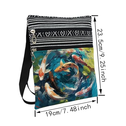 Koi Fish Messenger Bag Small Ethnic Pattern Printed Adjustable Strap Crossbody Zipper Bag Koi Fish Phone Bag Wallet Cute Shoulder Handbag for Women Friends -22